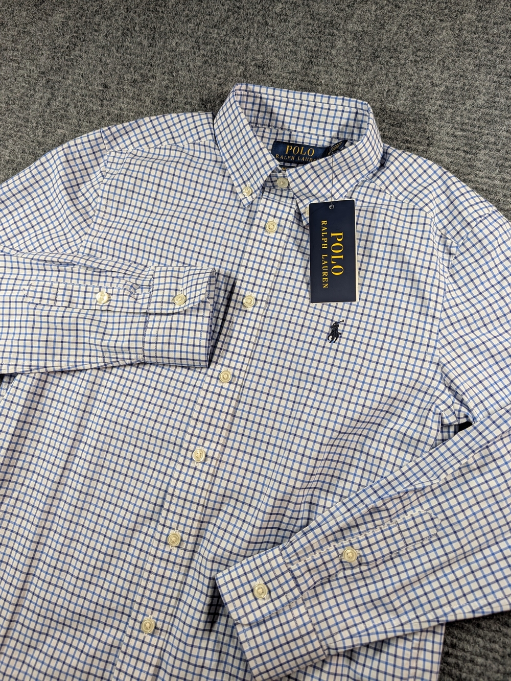 Polo Ralph Lauren NWT Boys Blue/White Check Button-Down Shirt Long Sleeve M